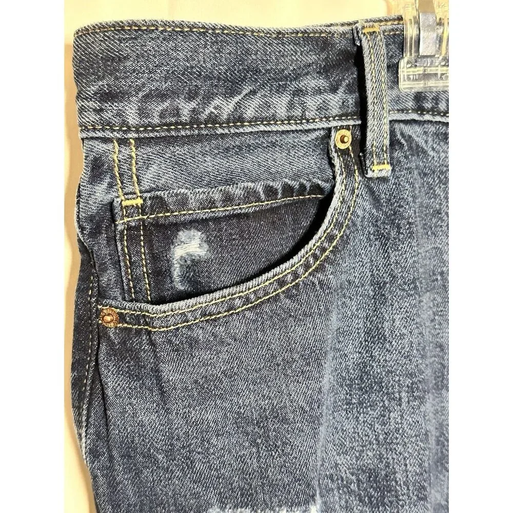 Old Navy High Rise Slouchy Straight Ripped Cut Off Jeans 26 High Rise Button Fly - Picture 5 of 15